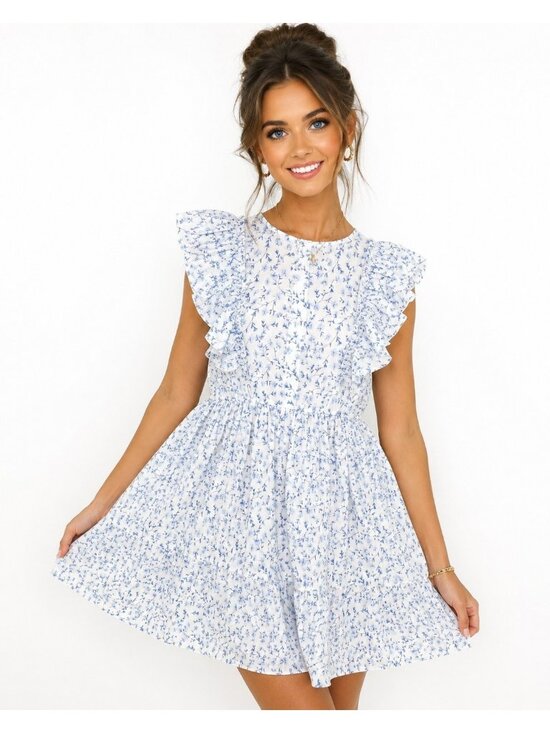 Simply Southern Dresses & Skirts - Simply Southern Collection Blue Floral Ruffle Tiered Dress Size Large Cotton